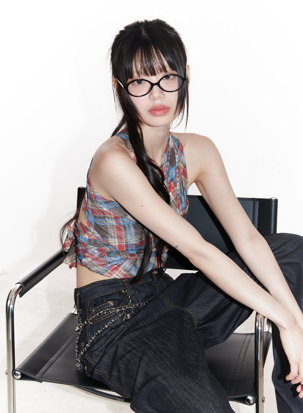 Plaid Print Halter Top CY520