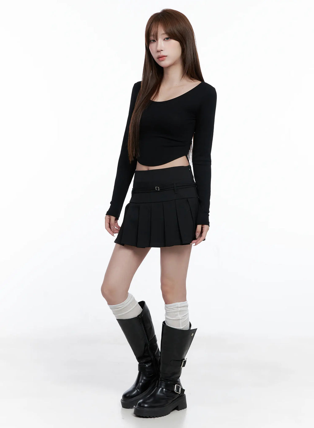 U-Neck Crop Long Sleeve Top CG529