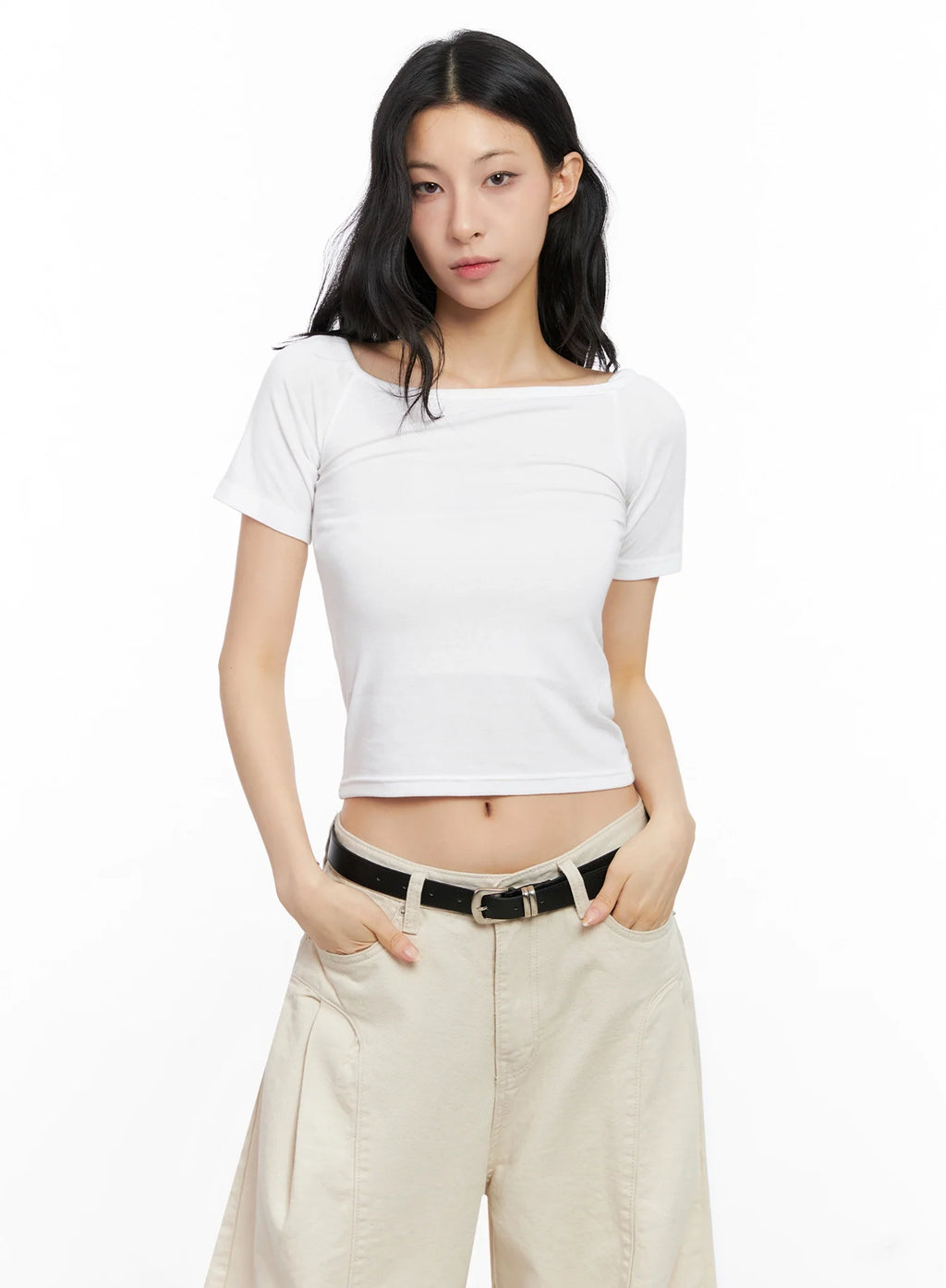 Asymmetric Shoulder-Tie T-Shirt IG508