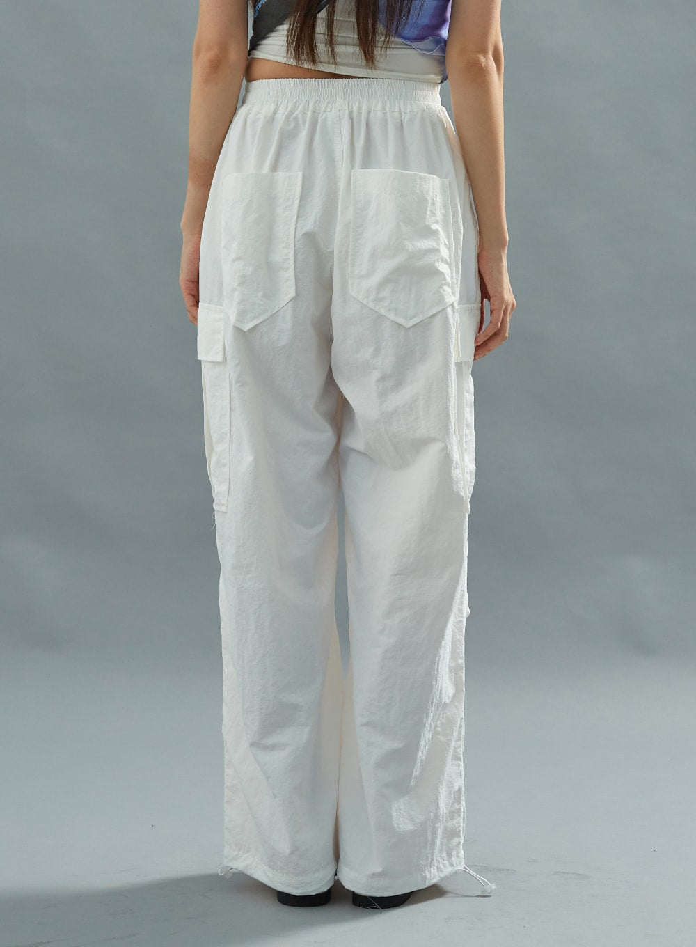 White Nylon Cargo Pants CU21