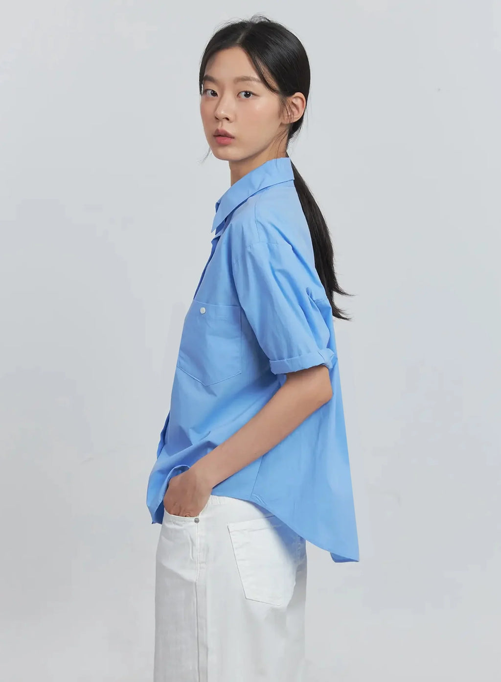 Roll-Up Short-Sleeve Collared Shirt IU512