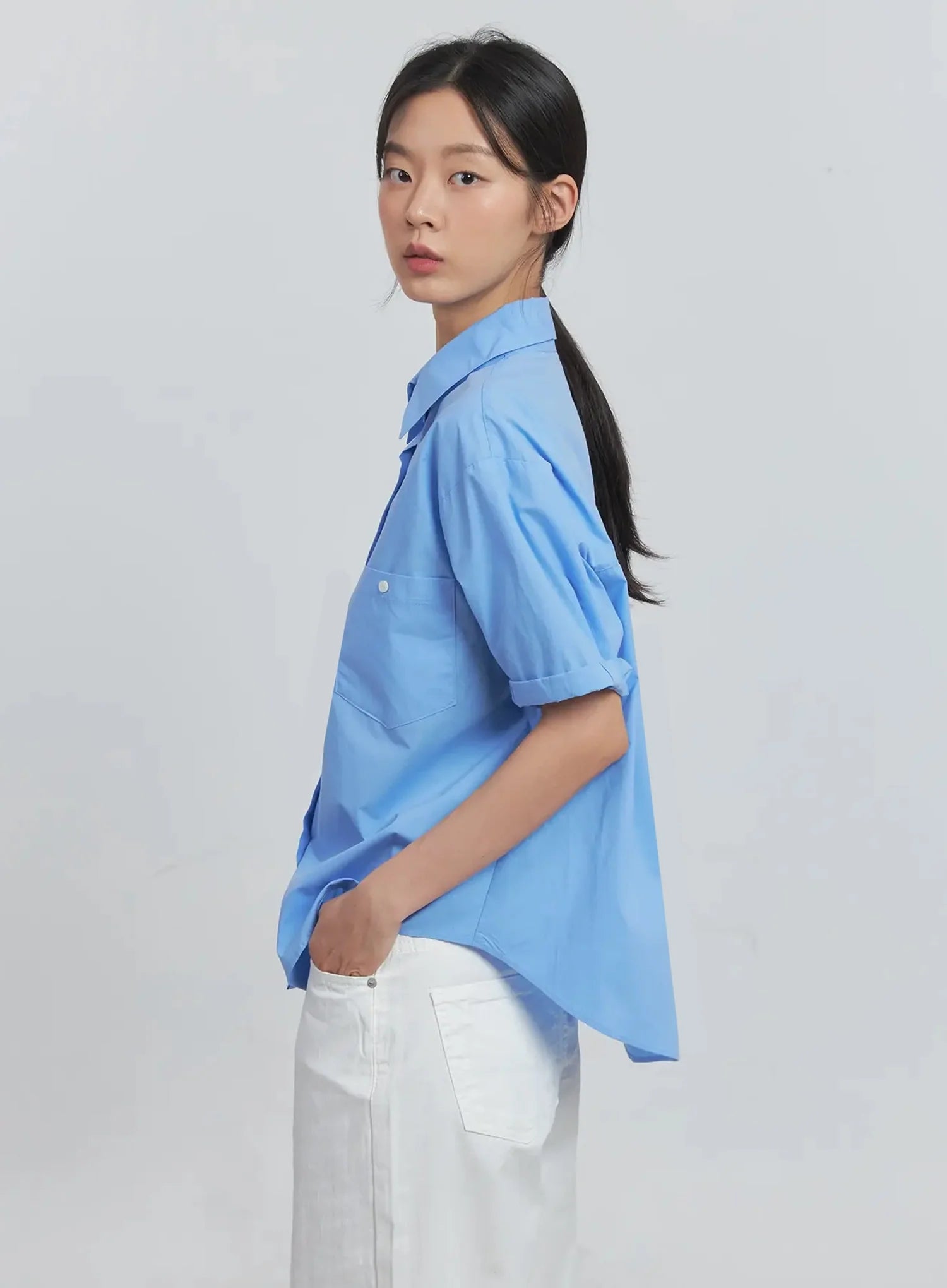 Roll-Up Short-Sleeve Collared Shirt IU512