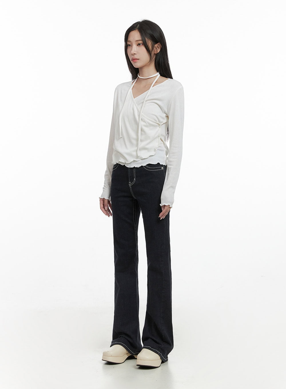 Elegant Buttoned Wrap Long Sleeve Top CS430