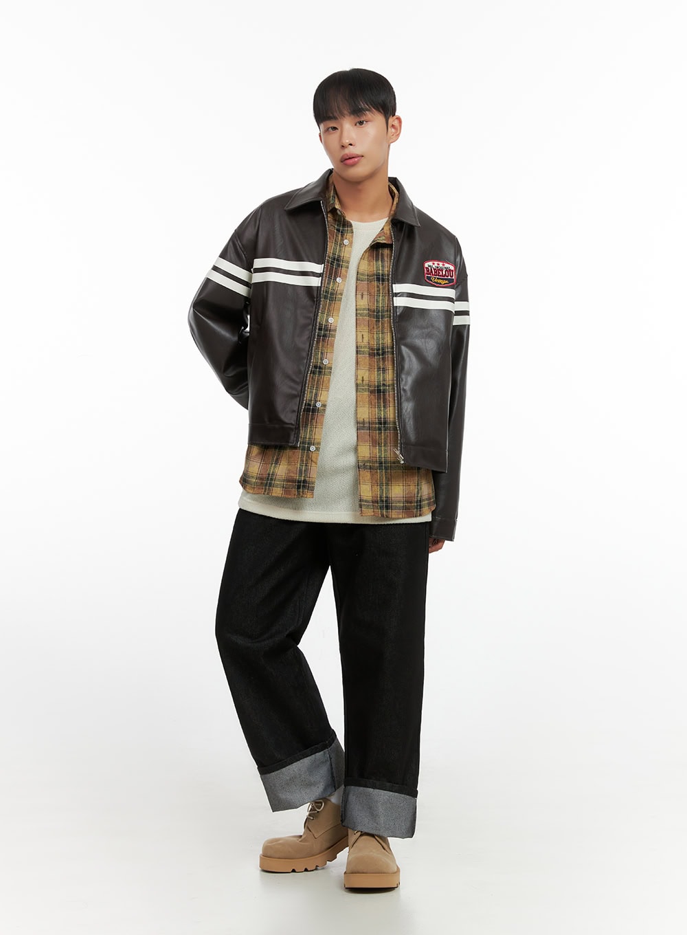 Men's Patched Zip-Up Rider Jacket IO420