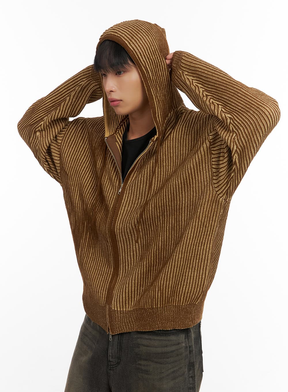 Men's SoftTouch Two Tone Hooded Cardigan CO408