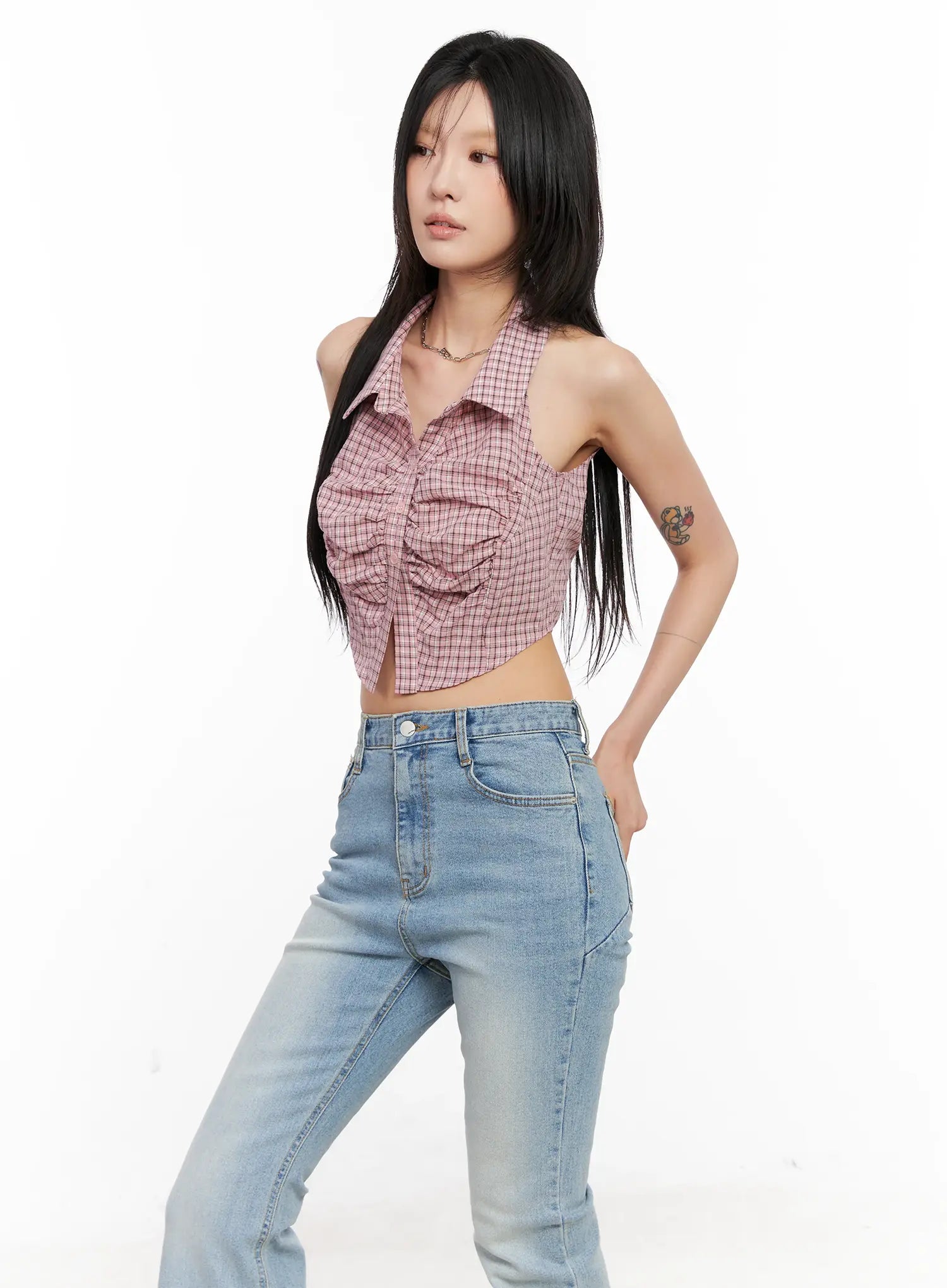 Gingham Sleeveless Halter Top CL525