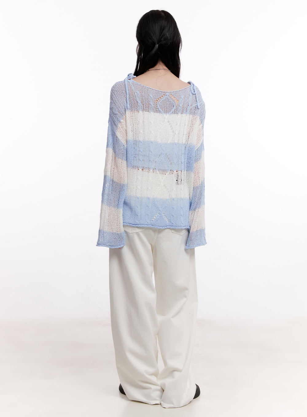 Mesh Ribbon Stripe Sweater CM527