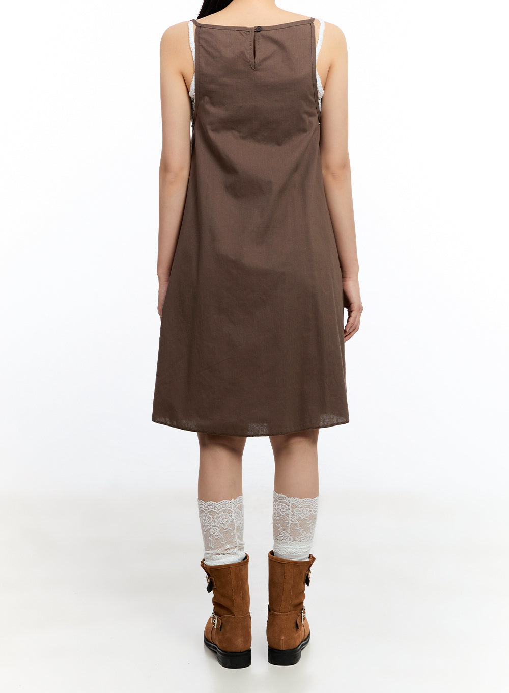 Solid Layered Cotton Midi Dress IU509