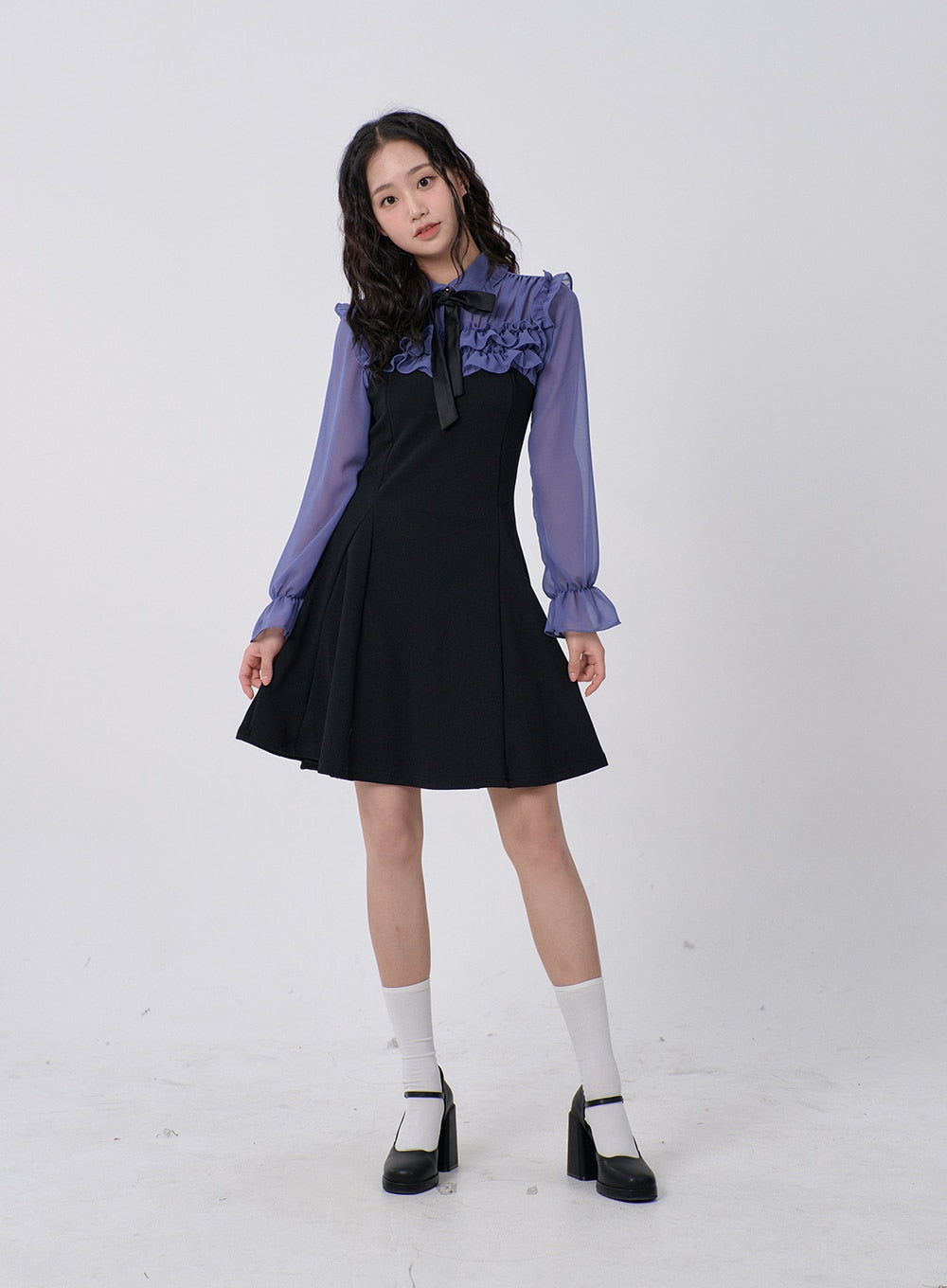 Mini Dress with Frill and Ribbon Detail BD16