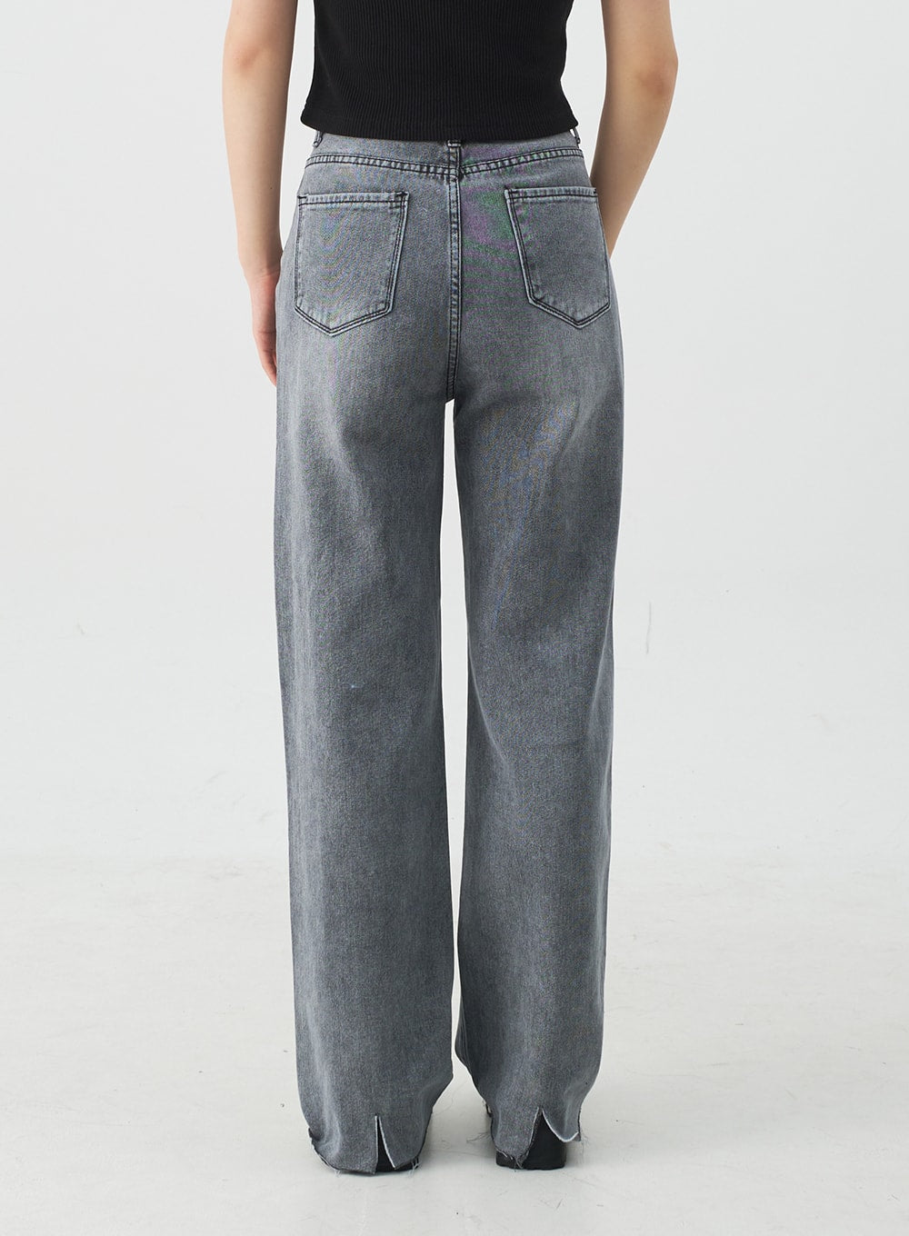 Back Slit Wide Leg Jeans CJ13