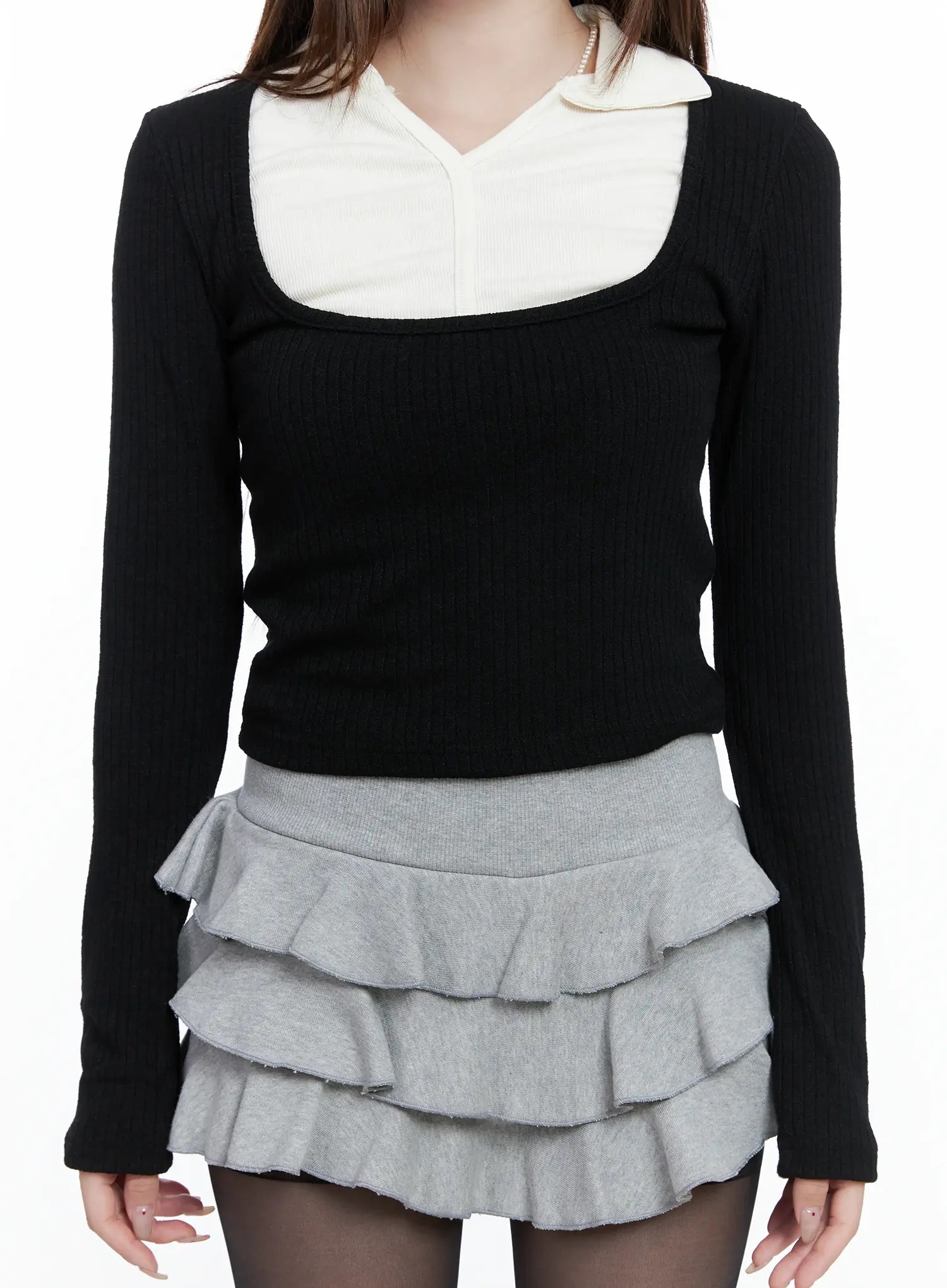 Layered Collared Knit Top CS501