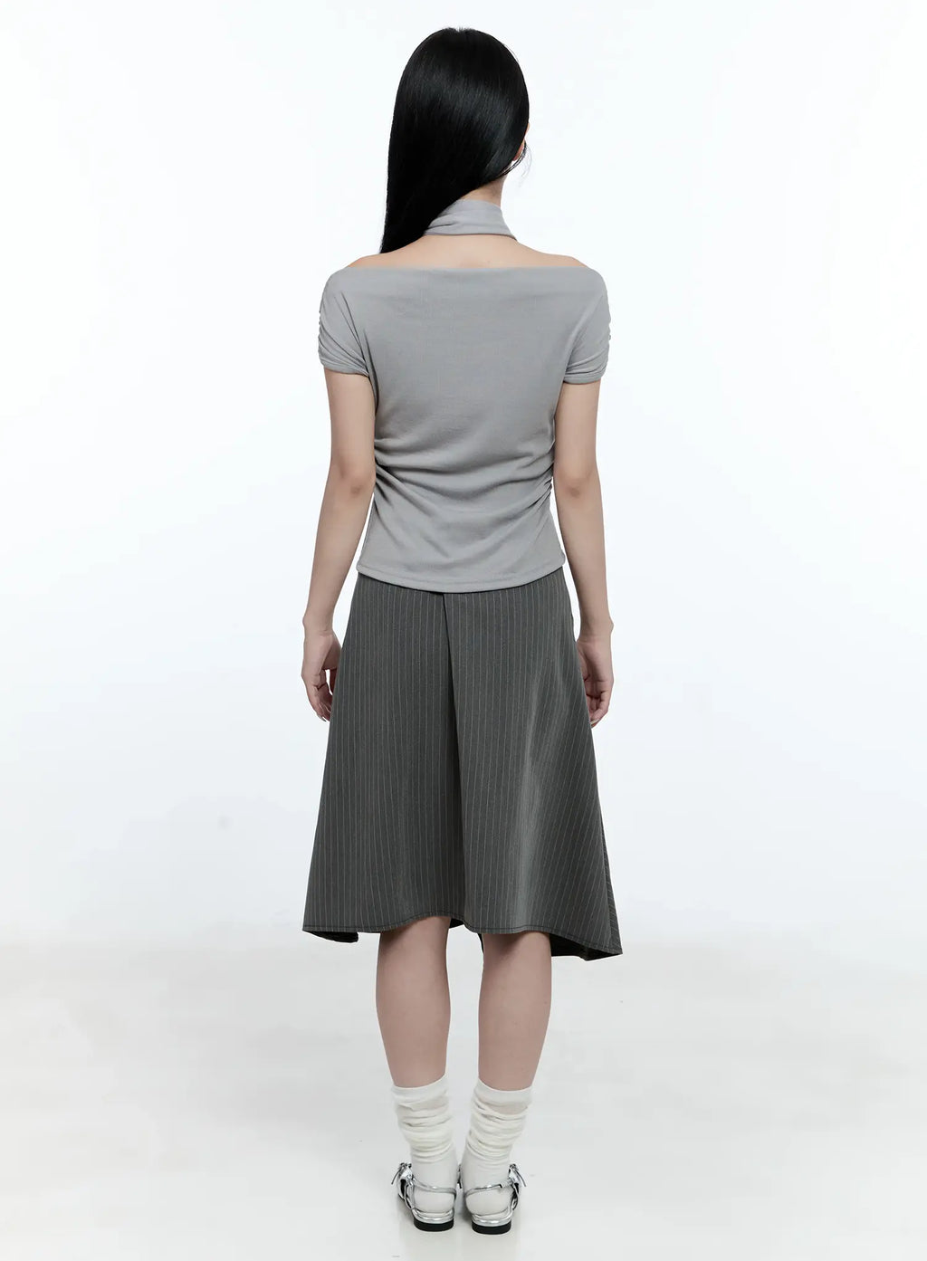 Asymmetric Pinstripe Midi Skirt CG511