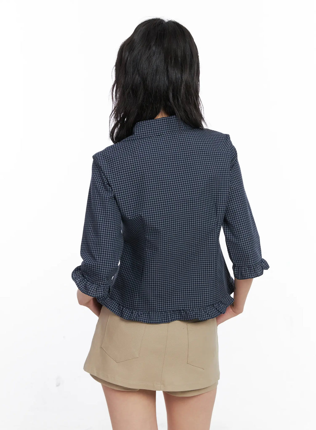 Ruffled Gingham 3/4 Shirt CO507