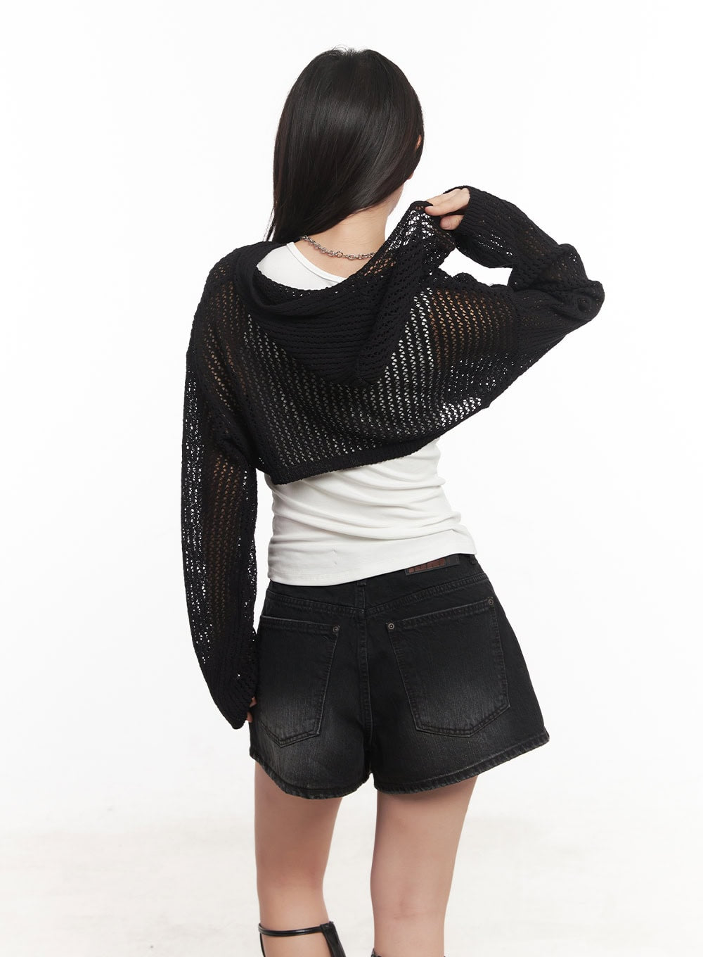 Knit Mesh Crop Long-Sleeve Top CA529