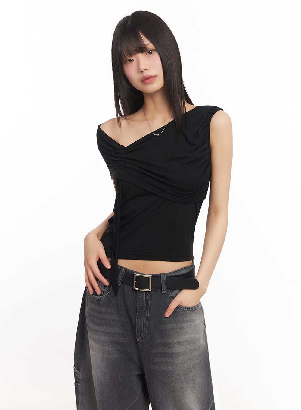 Ribbon One-Shoulder Crop Top IA528