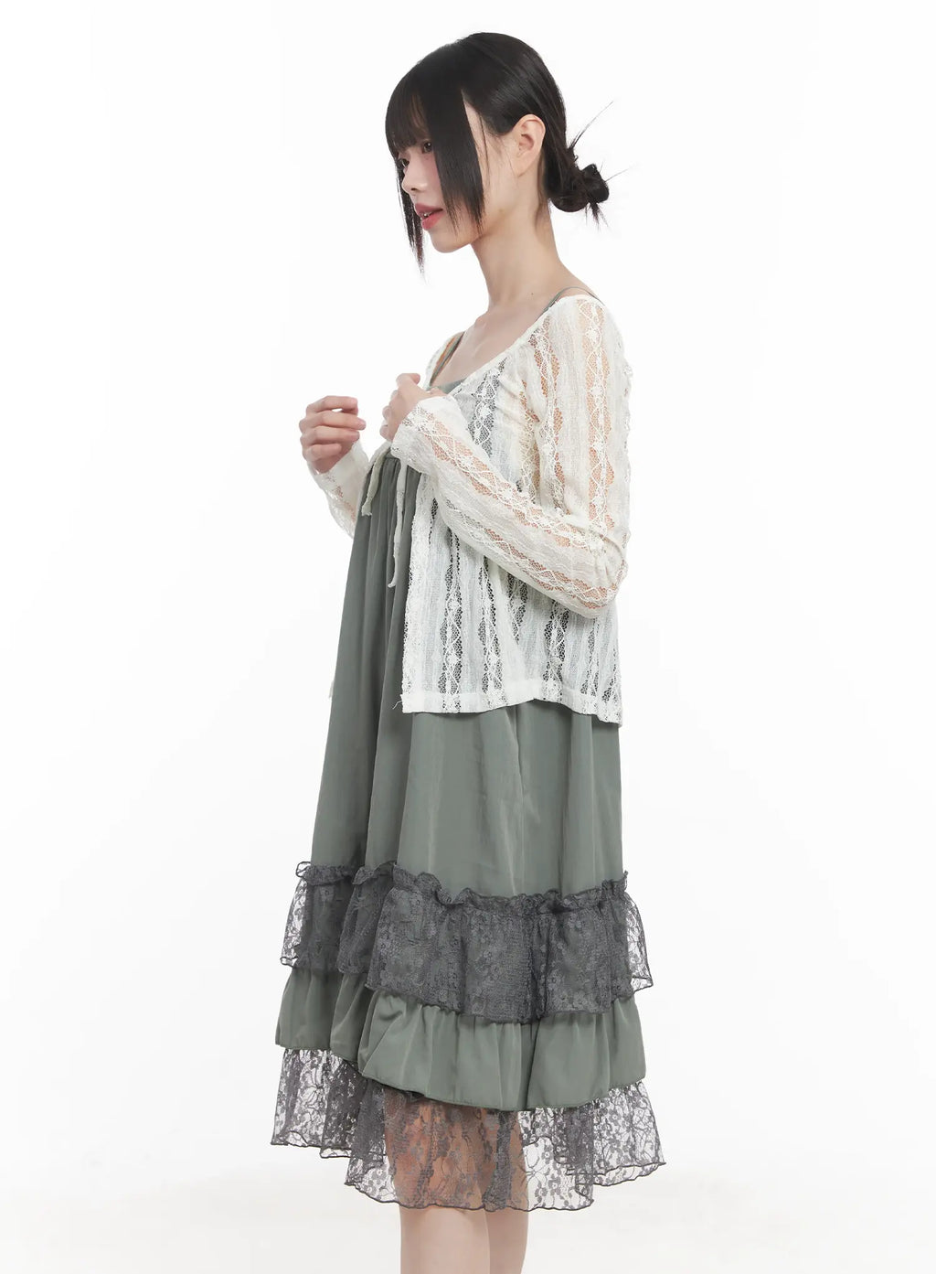 Sheer Lace Ribbon Cardigan CU518