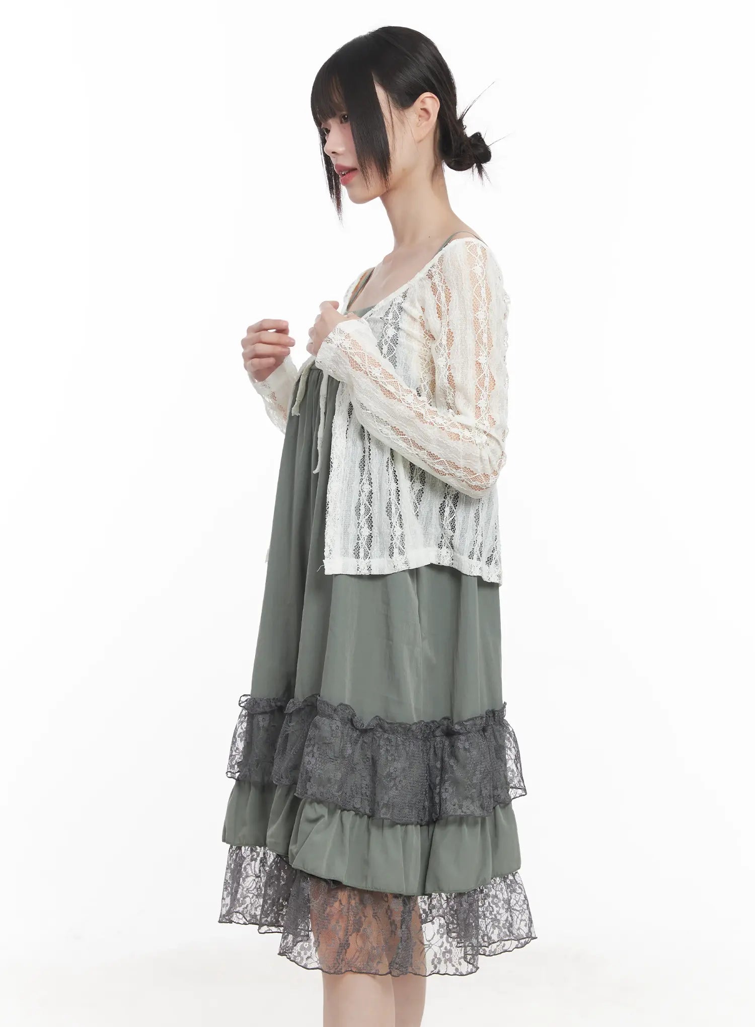 Sheer Lace Ribbon Cardigan CU518