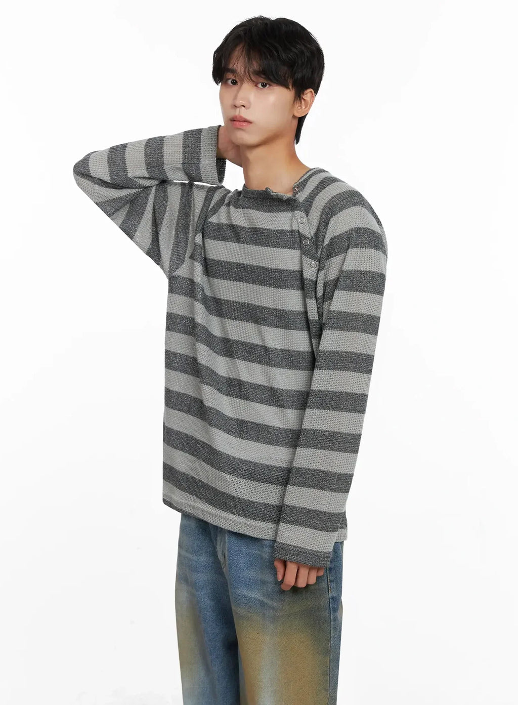 Men's Striped Snap Button Long Sleeve Shirt IO516