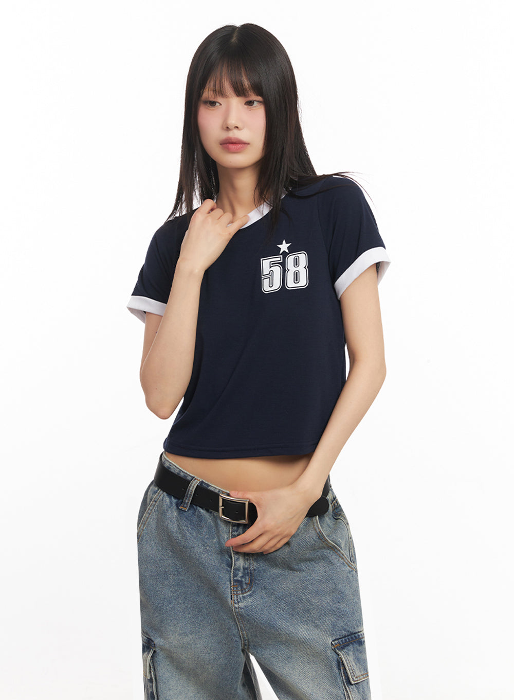 Star Number Graphic Crop Top IY502