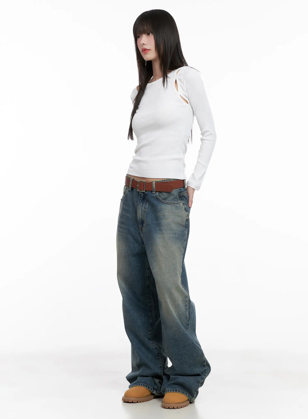 Ribbed Cut-Out Long Sleeve Top CG518