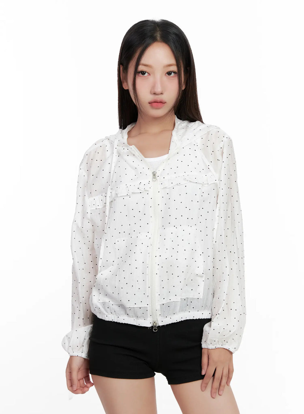 Polka-Dot Ruffle Windbreaker CL521
