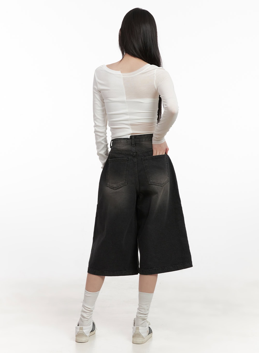 Sheer Asymmetric Long Sleeve Top CJ528