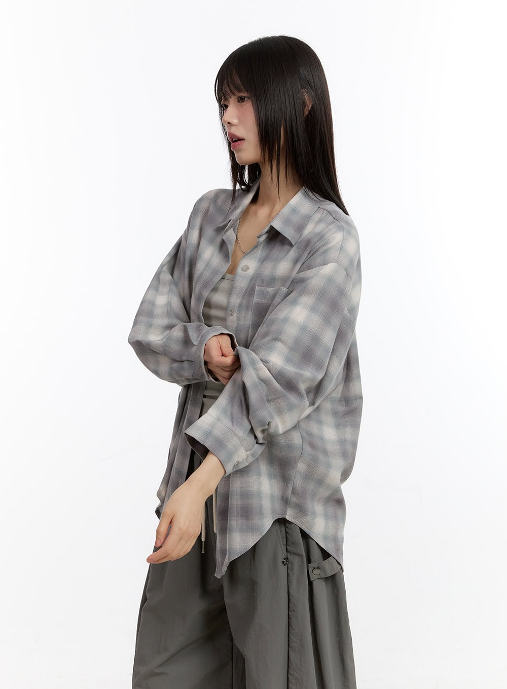 Oversize Checkered Collared Shirt CA509