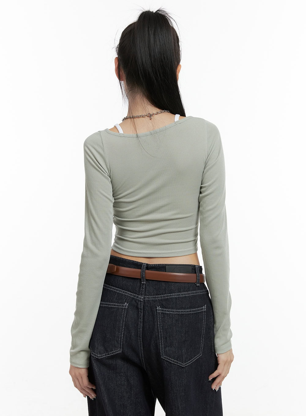 Ribbed Button V-Neck Crop Top OS410