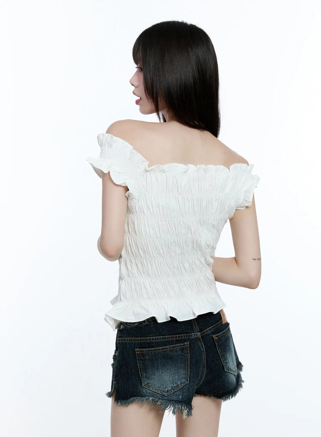 Asymmetric Shirred Off-Shoulder Top CG507