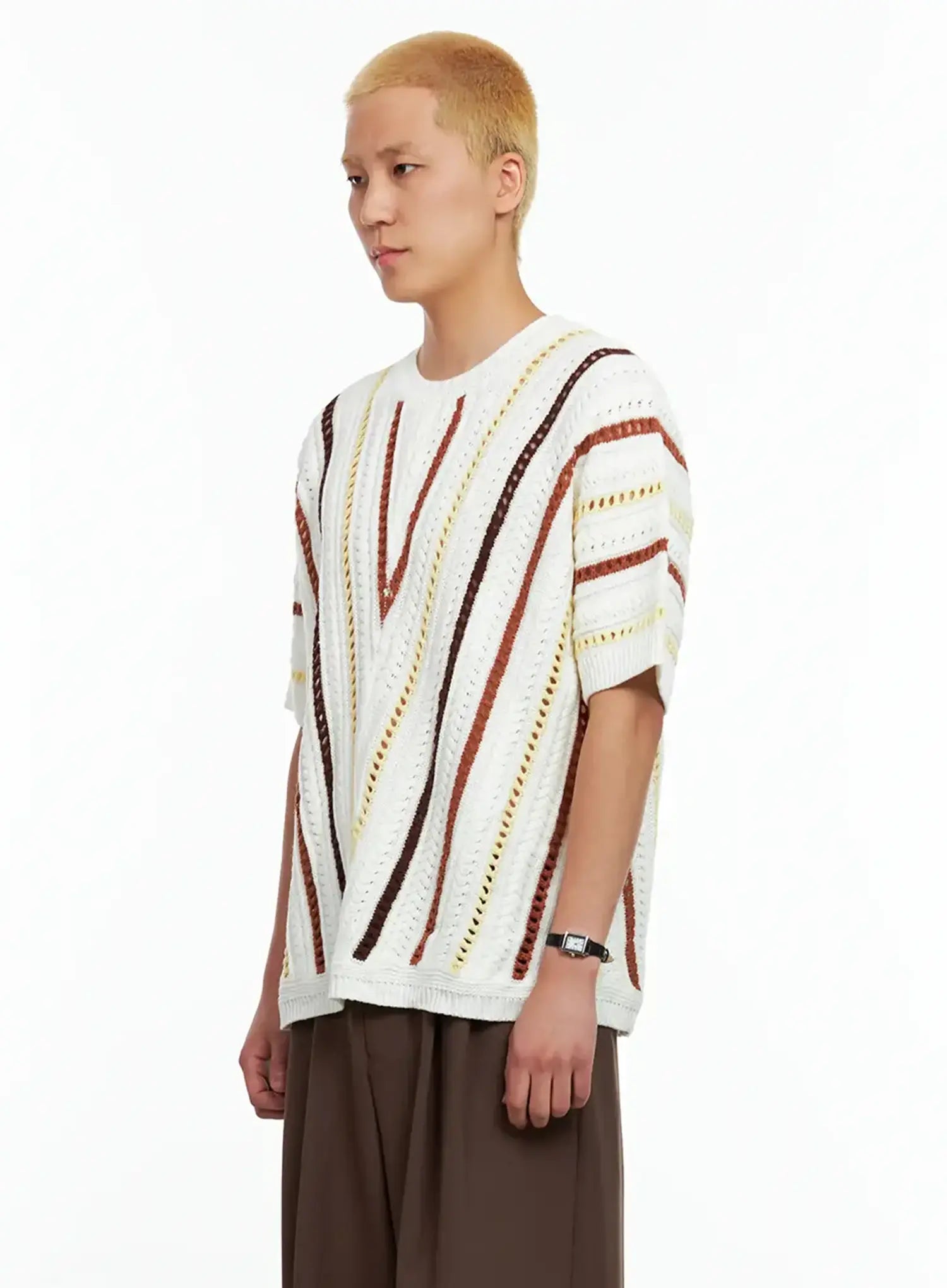 Men's Textured Contrast Knitted Tee IL511