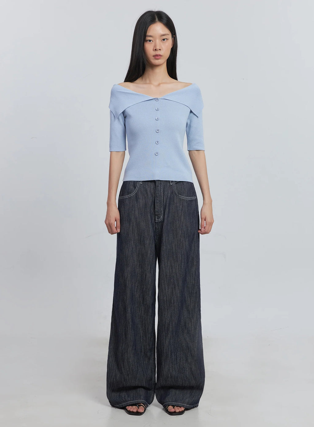 Kaylie Stitched Wide-Leg Jeans IU512