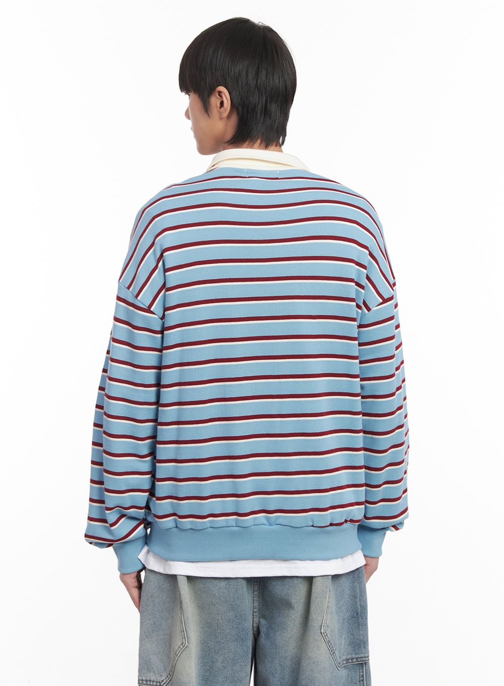 Men's Stripe Collared Sweatshirt (Light Blue) IM518