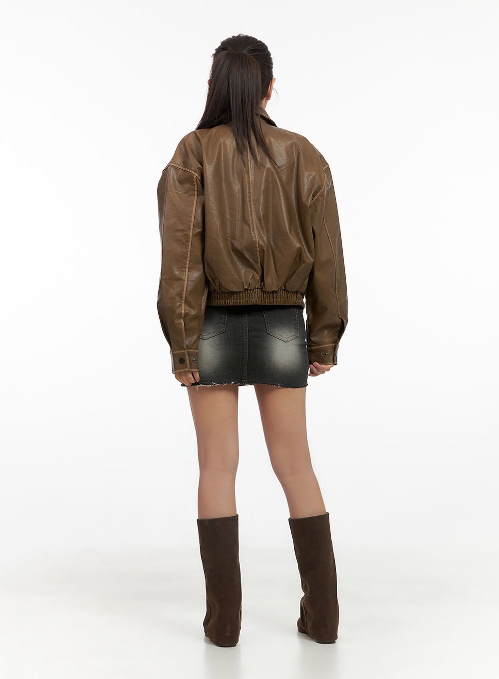 Zip-Up Faux Leather Crop Jacket CS405