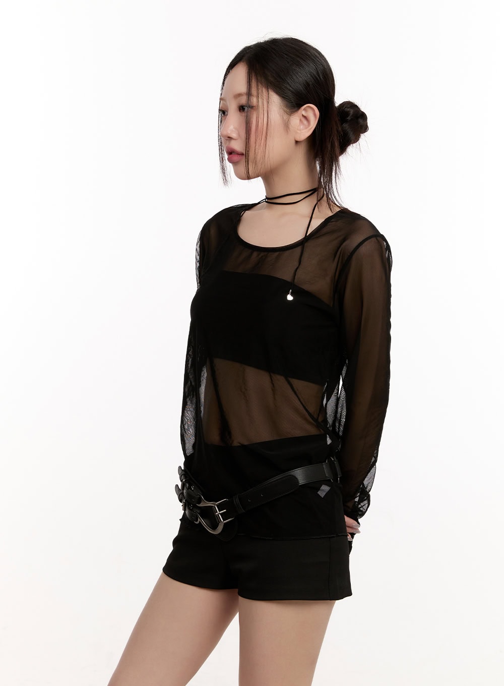 Sheer Long-Sleeve Layering Top CM510