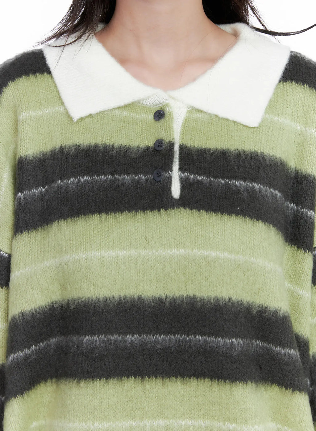 Striped Fuzzy Collared Knit Sweater CS529