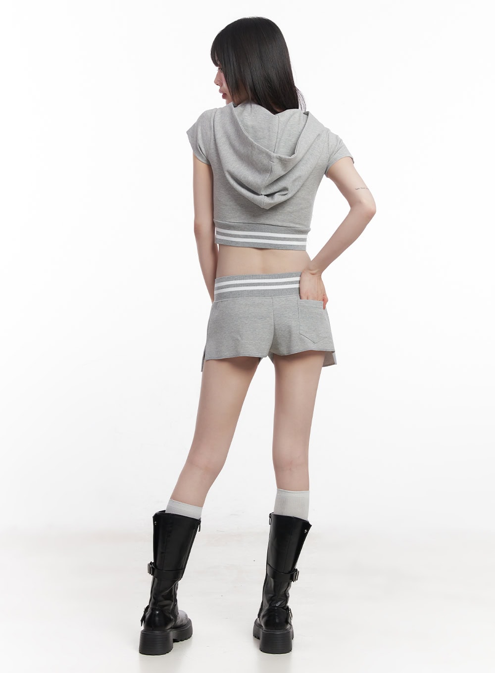 Striped Zip-Up Hooded Crop Top CU506