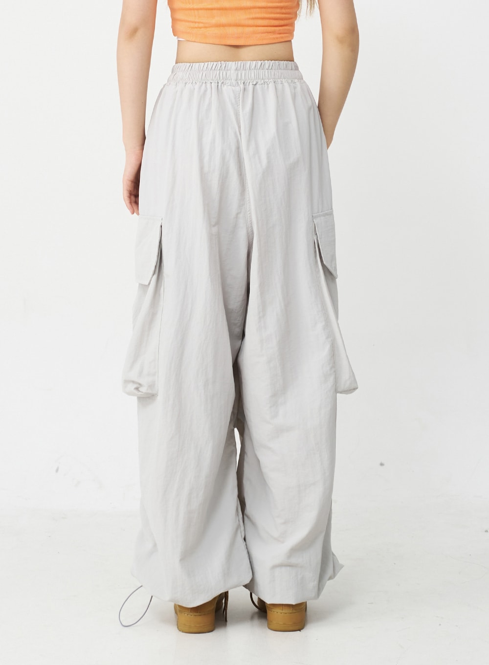 Drawstring Hem Long Wide Cargo Pants CJ21