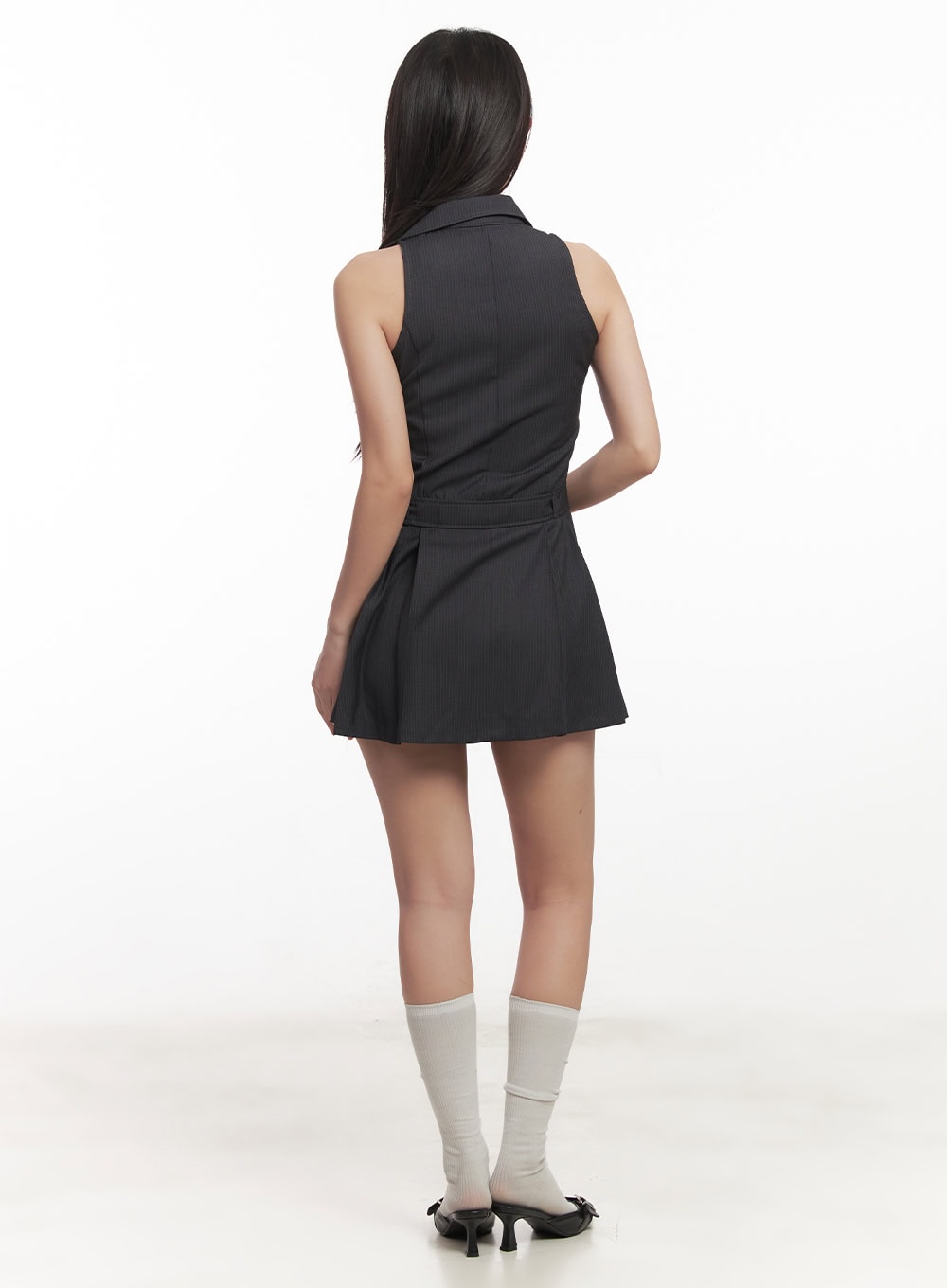 Stripe Pleated Halter Neck Dress CA518