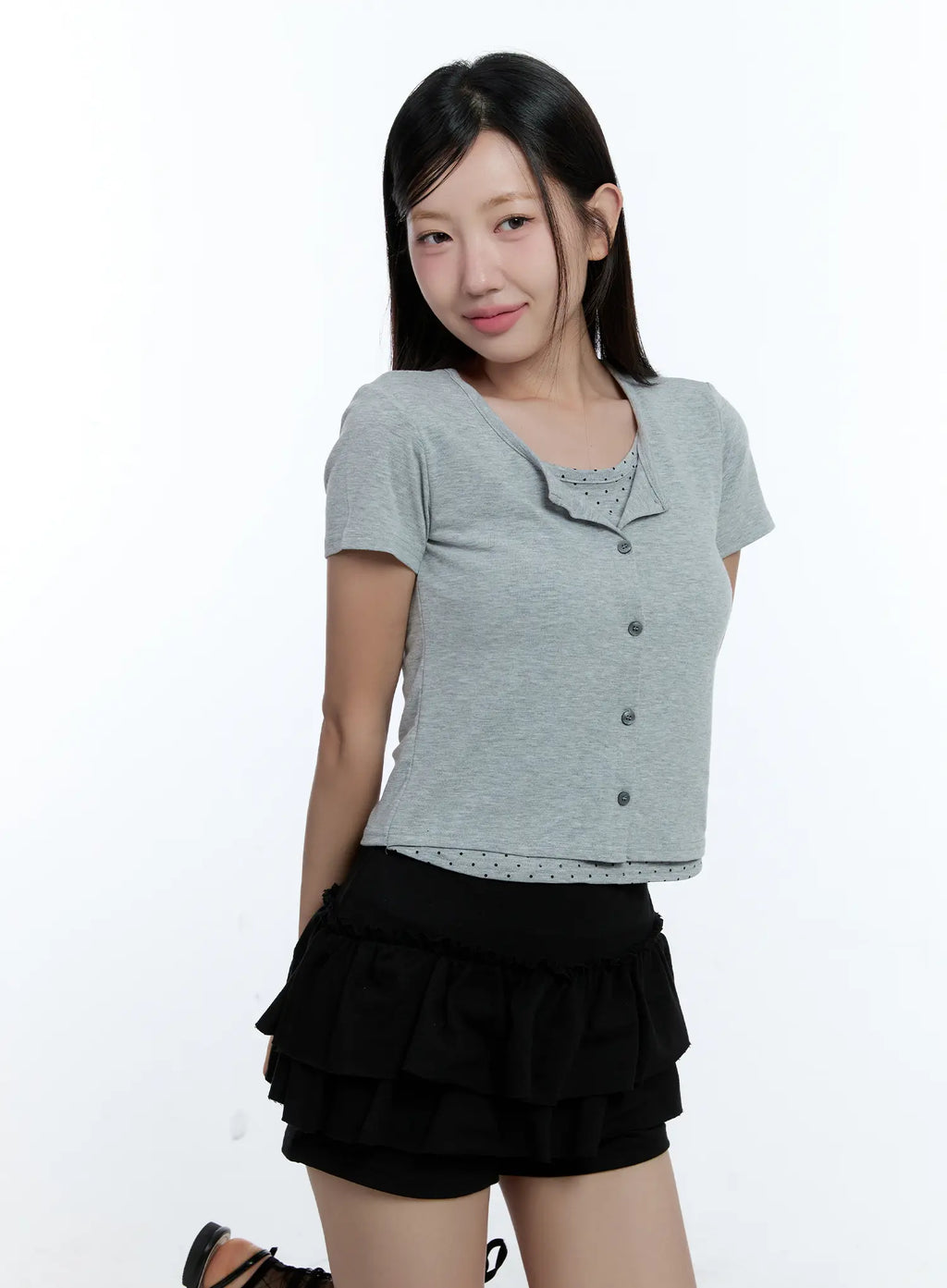 Polka Dot Layered Crop Tee CU526