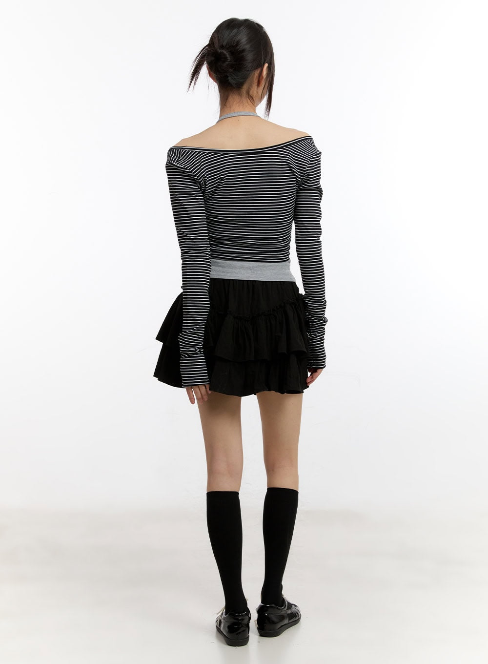 Stripe Long-Sleeve Crop Top with Tank Top CA508