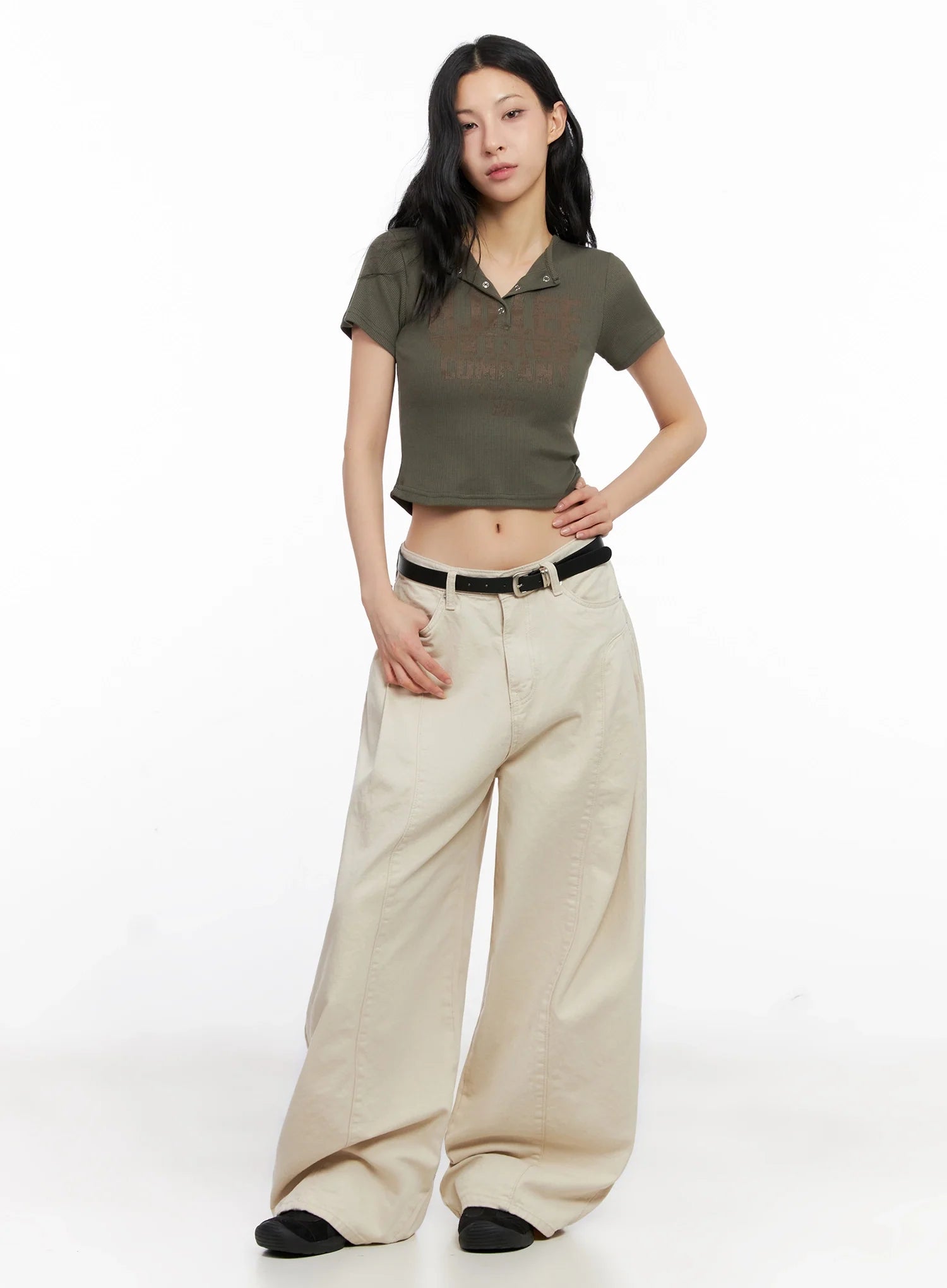 Graphic Snap Collar Crop Tee IG508