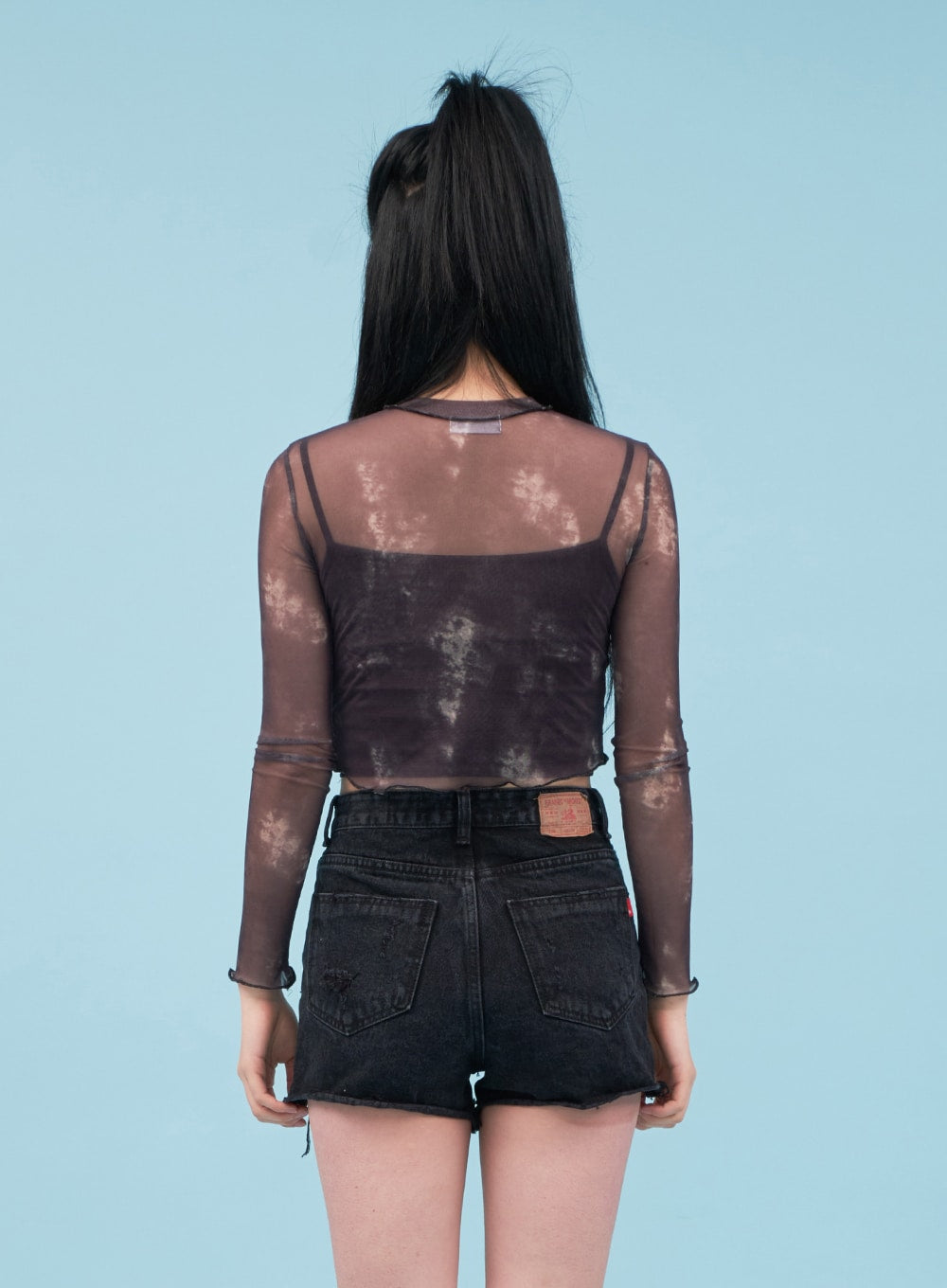 Tie-dye Sheer Cropped Long-sleeve Top CA07