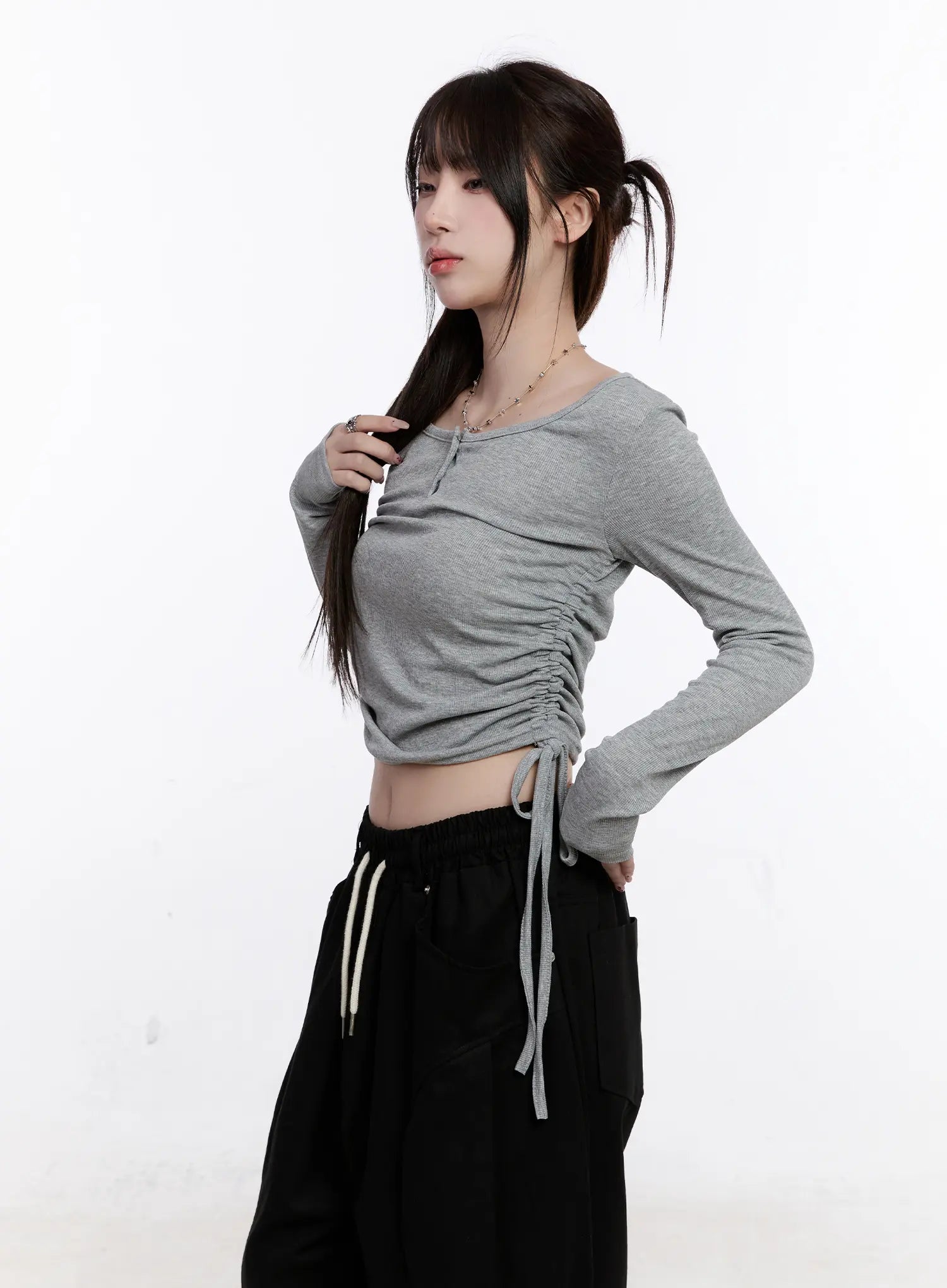 Shirred Long Sleeve Crop Top CO501