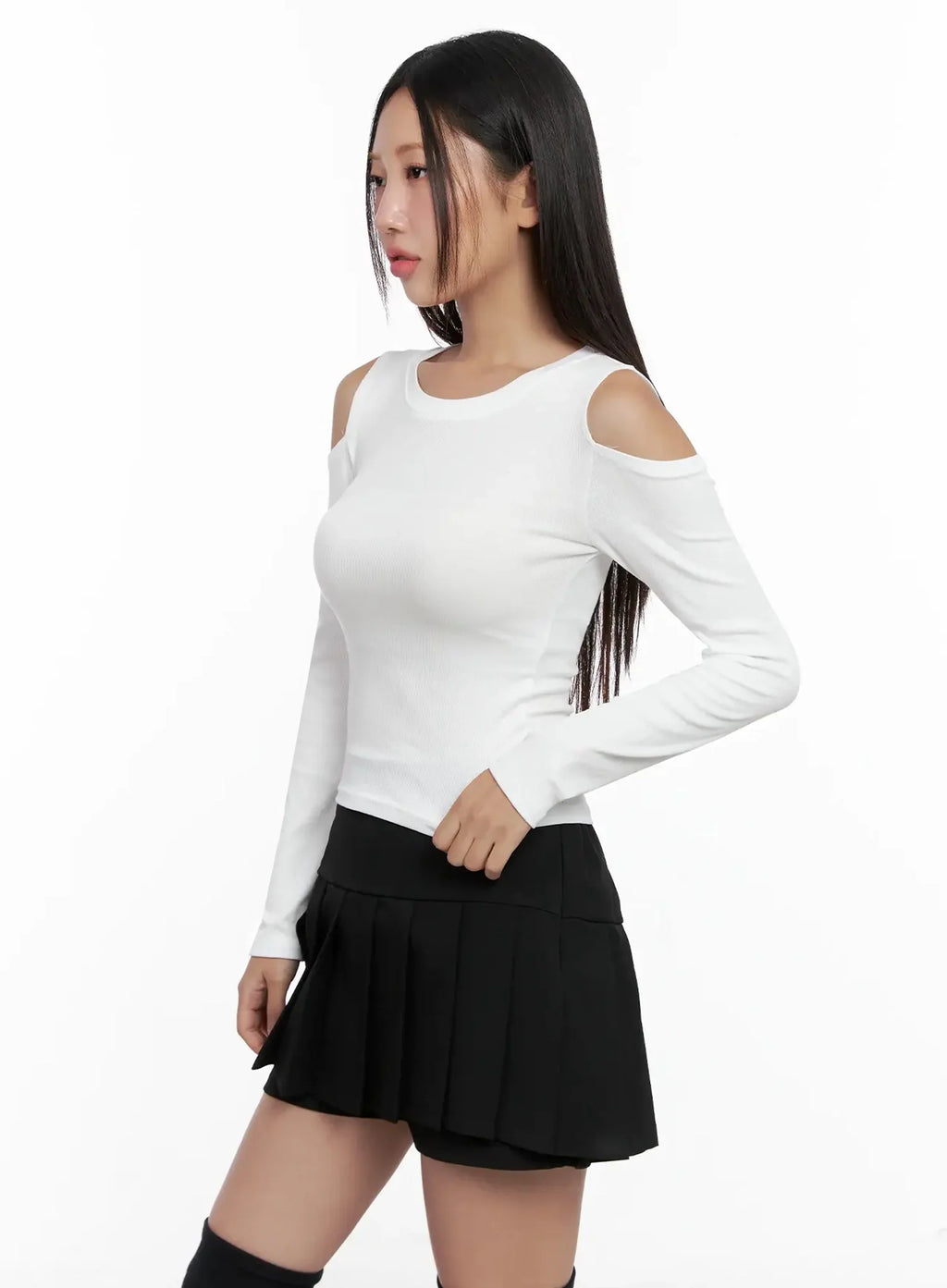 Cut-Out Ribbed Off-Shoulder Top IG527