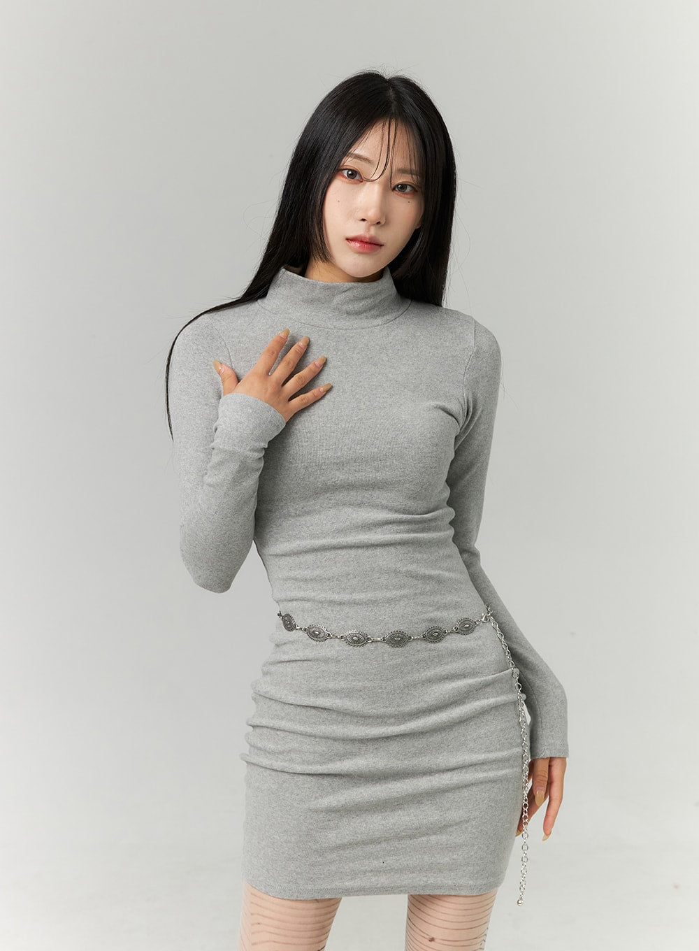 Half Turtle Neck Mini Dress CN321