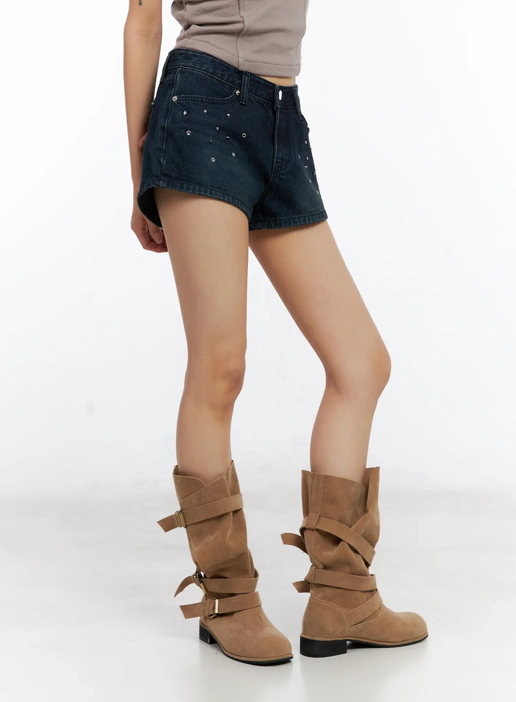 Studded Washed Denim Shorts CL530