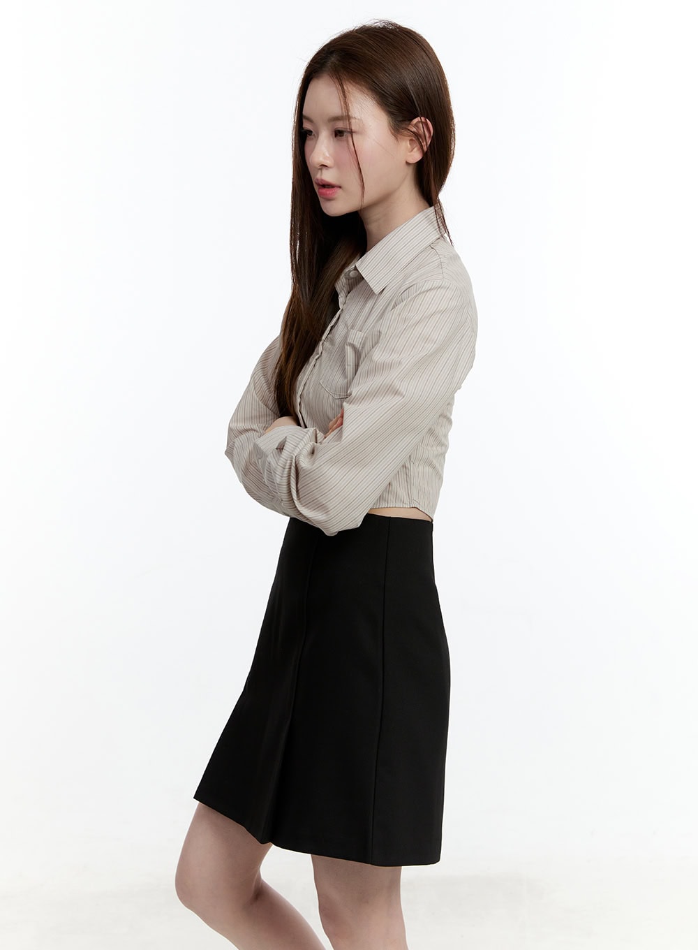 Striped Cropped Button-Up Shirt CM521