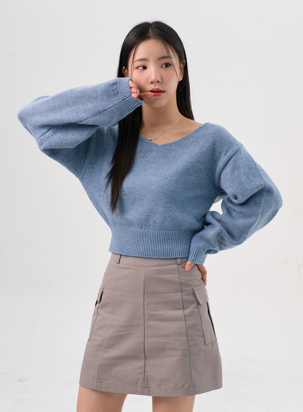 V-Neck Puff Sleeve Sweater OS302