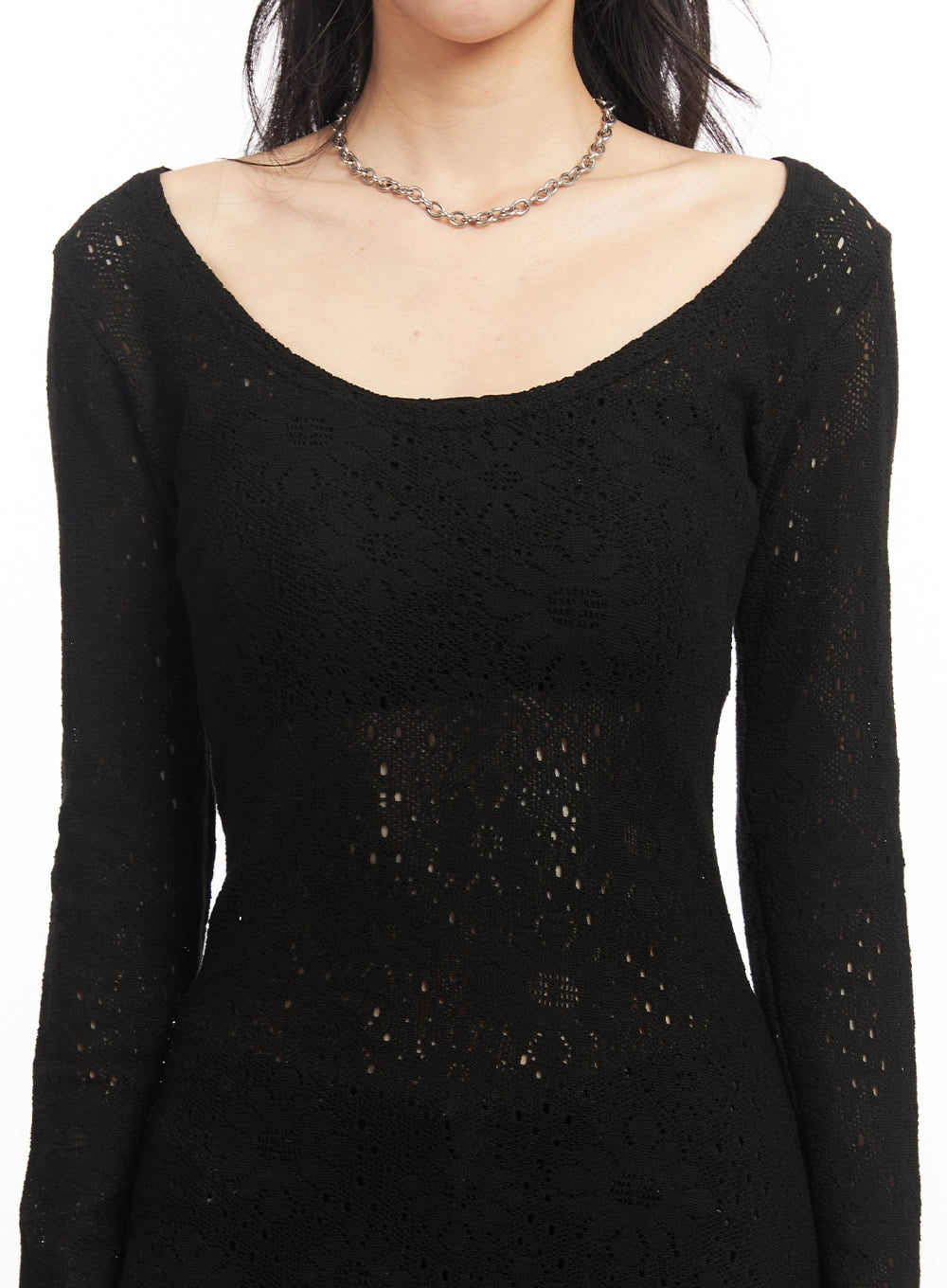 Flower Mesh U-Neck Sweater CA516