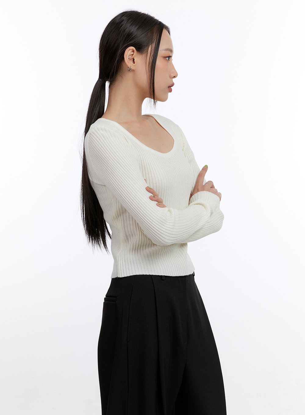 Square-Neck Solid Crop Top CN401